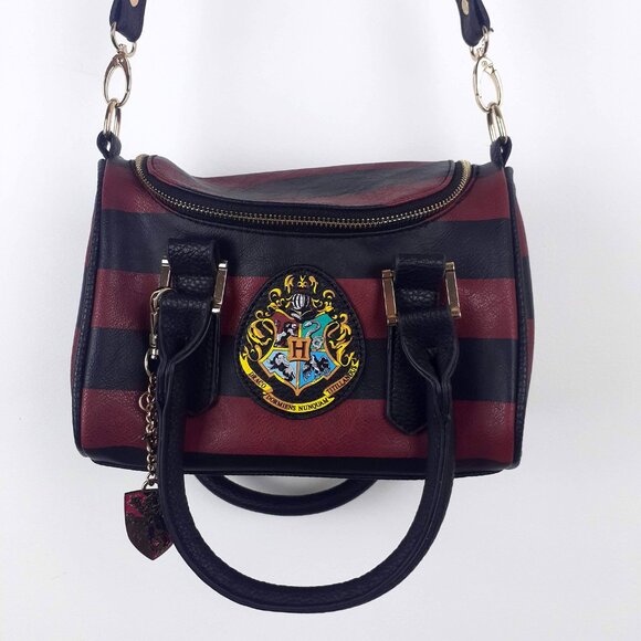 Harry Potter Gryffindor Handbag Maroon Black Striped. Hogwarts Crest Crossbody - Picture 2 of 13